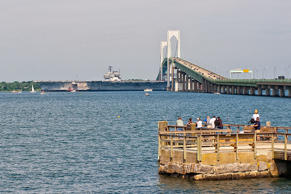 USS Forrestal passing under the Newport Bridge